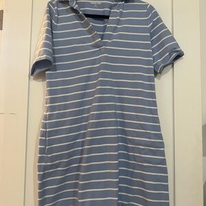 Lands' End Blue and Tan Striped Dress Petite